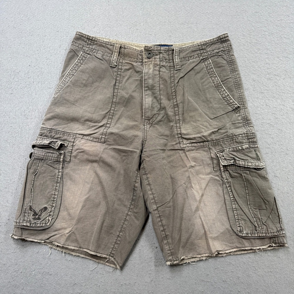 Vintage American Eagle Cargo Shorts Mens 33 Gray Ripstop Cut Off Hunting Outdoor